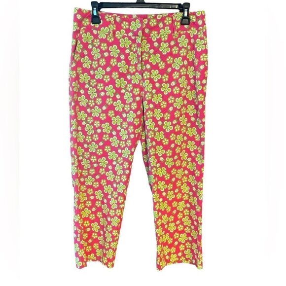 Lilly Pulitzer Sz 8 Pink Flower Power Dune Buggy Print Pocket Ankle Pants - Picture 1 of 6